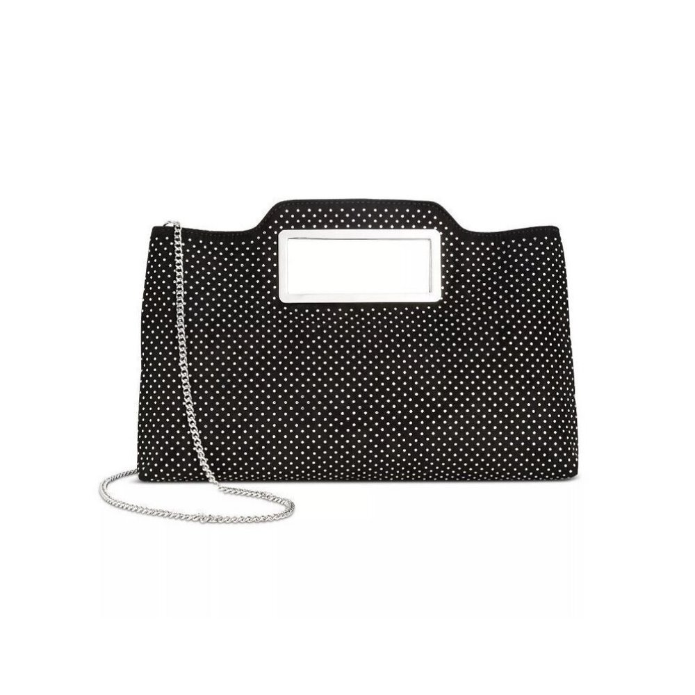 INC Juditth Hotfix open handle faux-leather medium clutch shoulder bag -BLACK